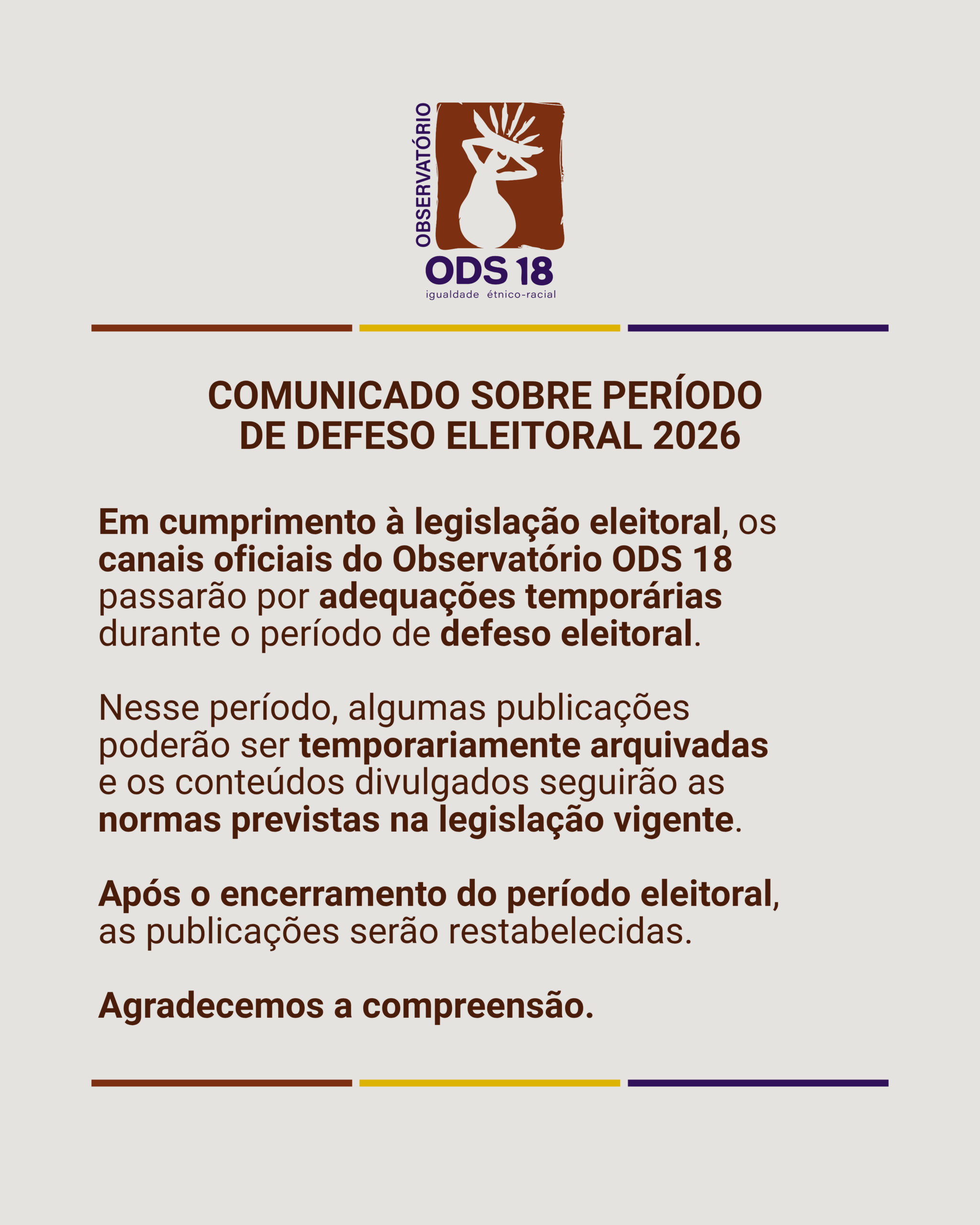 Aviso importante do Observatório ODS 18